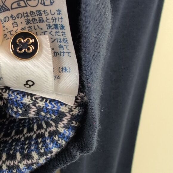 Lands' End Navy and White Patterned Supima Cotton Cardigan Sweater Size 18 - Picture 7 of 10